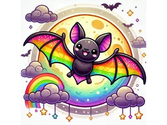 A Vibrant 3D Tiny Bat with Rainbow-Colored Wings