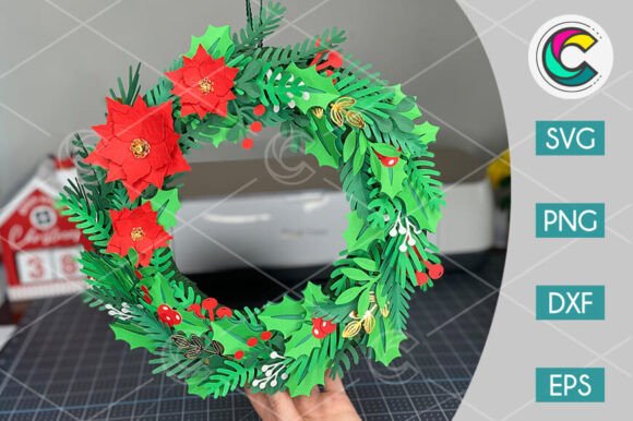 Christmas Wreath with Poinsettia SVG Design