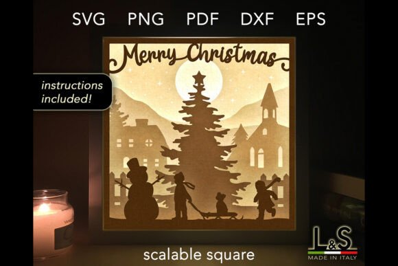 Merry Christmas Kids Shadow Box SVG Template